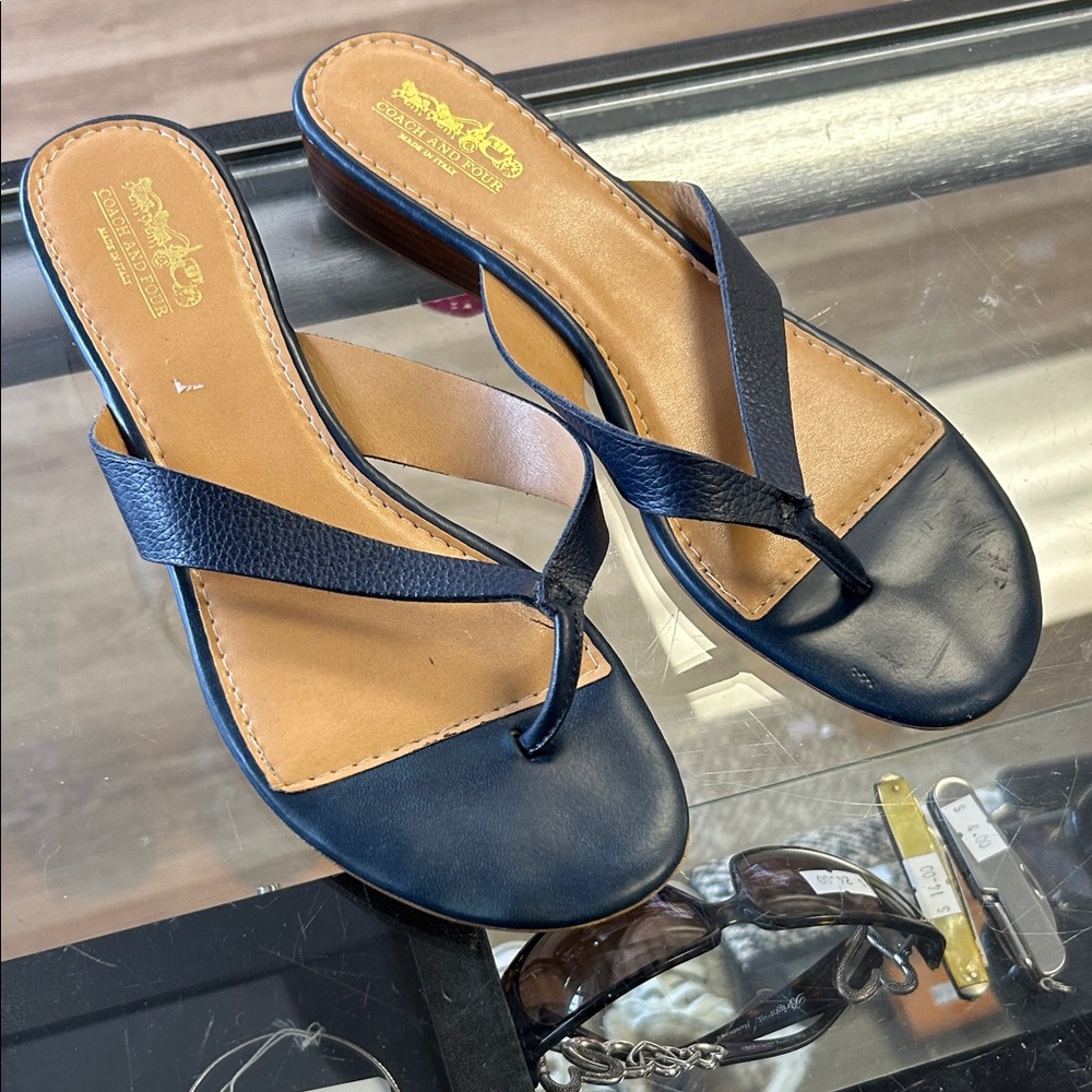 Coach and Four Dark Blue Leather Sandals